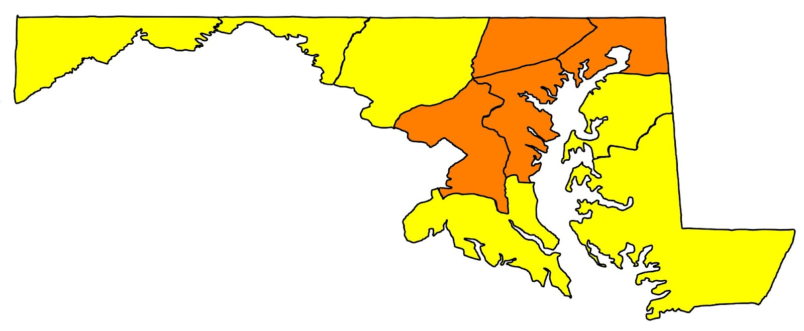 Mapa del pronóstico de la calidad del aire en Maryland.